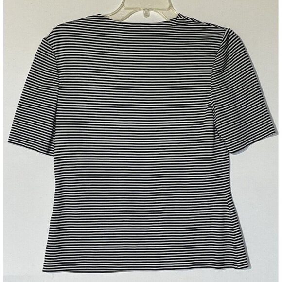 St. John Collection Marie Gray White Black Striped Short Sleeve Blouse Top - Picture 3 of 5